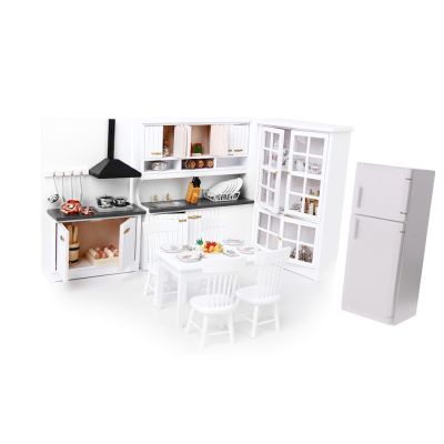 1/12 Dollhouse Miniature ไม้ตู้ครัวตู้เย็นเฟอร์นิเจอร์ชุดอุปกรณ์เสริมเหมาะสำหรับ 1:12 ตุ๊กตาจิ๋ว สีขาว