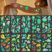 5pcs Luminous Tattoo Stickers Child Kid Temporary Fake Tattoos Glow Paste on Face Arm Leg for Children Body Art Mermaid Dinosaur