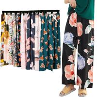 COD SDFGERGERTER 40-80Kg Ready Stock Women Floral Straight Wide Leg Pants Casual Loose Breathable Cool Pregnant Summer Trousers Home Wear Cotton Silk Thin High Waist Pajamas Trousers 2021