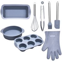 8pcs Bakeware ชุดซิลิโคนแม่พิมพ์น้ำมันแปรงถุงมือ Non Stick ทำอาหาร Whisk เค้กห้องครัวใช้แหนบอาหาร Reusable