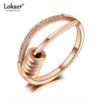 {BUSA Fashion Accessories} Lokaer แหวนทรงกลมทำจากสเตนเลสสตีลโมเสกสุดหรูแหวนแต่งงานคริสตัล CZ สำหรับ R20039ผู้หญิง