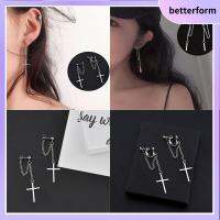 BETTERFORM ถนน บุคลิกภาพ หล่อ ไม่มีเจาะ ต่างหูโซ่ไขว้ บันจี้จัม ที่หนีบหู