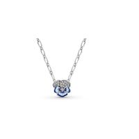 pan S925 Sterling Silver New Necklace NEW blue pansy Pendant Necklace couples best friend birthday gift