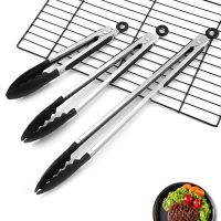 【jw】﹊  7/8/12 inch Silicone Food Tongs BBQ Grilling Salad Bread Serving Non-Stick With Built-in Lock