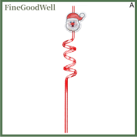 FineGoodWell หลอดคริสมาสต์แบบเกลียวพลาสติกใช้ซ้ำได้, หลอดดูดสีสันสดใสพร้อมของตกแต่งลายการ์ตูนของขวัญสำหรับเด็กอุปกรณ์งานเลี้ยง