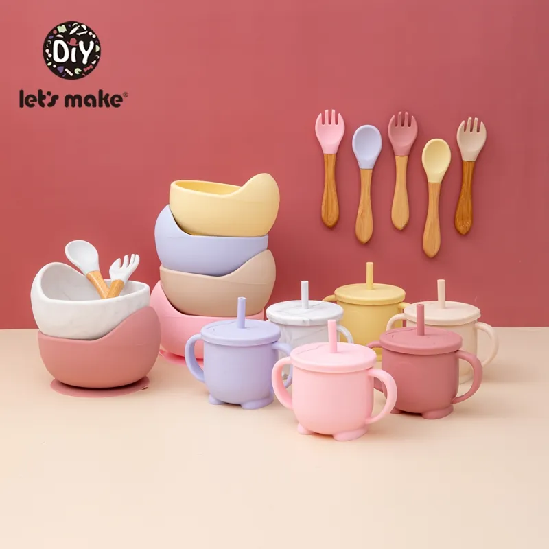 Let'S Make 1set Silicone Baby Feeding Set Waterproof Spoon Non-Slip  Feedings Silicone Bowl Tableware Baby Products Baby Plate