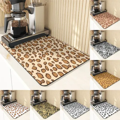 Leopard Style Coaster Kitchens Cups Place Cup Mat Accessories Stripe Printing Table Pads Dishes Absorbent Drying Mat For Kitchen
