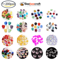 Beebeecraft 1-200 PC ดอกไม้ลูกปัดแก้วผสมสีโปร่งใสแก้ว Marguerite ดอกไม้ลูกปัดสำหรับเครื่องประดับทำมืออุปกรณ์เสริมตกแต่งค้นหาอุปกรณ์