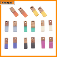 SHENGZU 16pcs สีผสมกัน เครื่องรางทำจากไม้ สีสันสดใส ทำจากไม้ เครื่องรางสี่เหลี่ยมผืนผ้า จี้วินเทจ มีรูขนาด1.5มม. เครื่องรางหลังแบน ทำเครื่องประดับ DIY