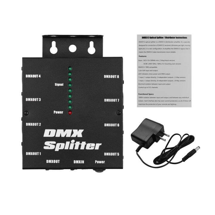 DMX512 Splitter Amplifier - 8 Isolated Outputs, 1000V Protection, For Stage Lighting, Moving Heads, Dimmers