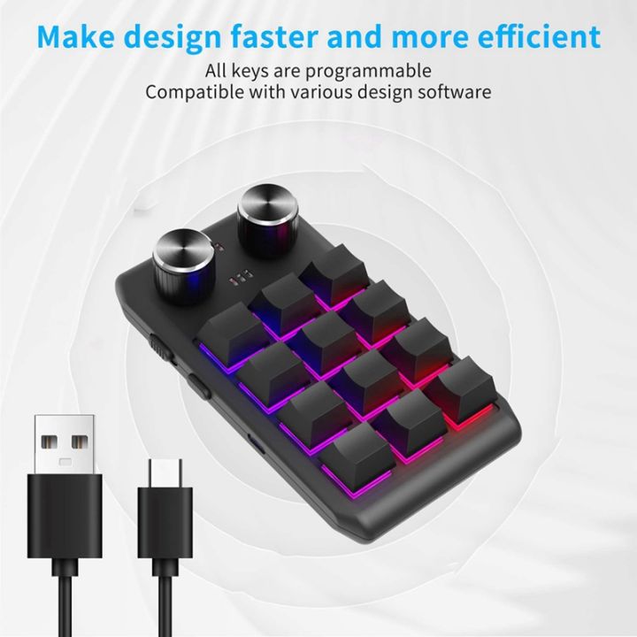 custom-keyboard-hotswap-keypad-volume-button-programming-macro-gaming-black-12-keys-2-knob-usb