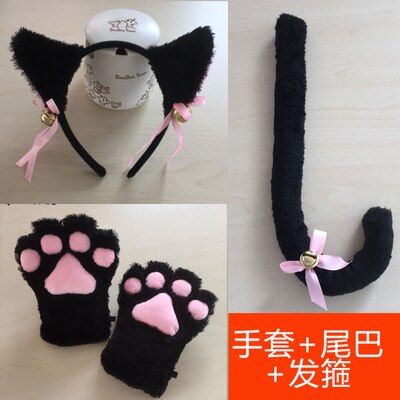 สีชมพูญี่ปุ่น Lolita Cat Paw Tail Prop สำหรับผู้หญิงคอสเพลย์ถุงมือ Kawaii เครื่องแต่งกายถุงมือเซ็กซี่ Cat Bunny Girl Cos Anime