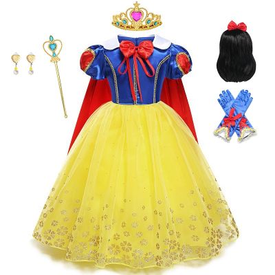 DISNEY Classic Princess Snow White Costume for Kids Halloween Cosplay Disguise Snow White Party Clothing Girls Role Play Dresses