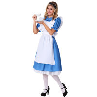 Umorden Wonderland Alice เครื่องแต่งกายยาวสีฟ้าชุดสำหรับผู้ใหญ่ผู้หญิงภาพยนตร์ฟิล์ม Maid คอสเพลย์ชุด Halloween Party