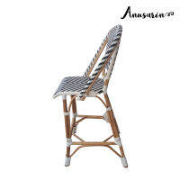 Anusarin เก้าอี้หวายทรงสูงเก้าอี้บาร์ High Chair 01 โครงสร้างหวายแท้และสานหวาย PE-Black&amp;White