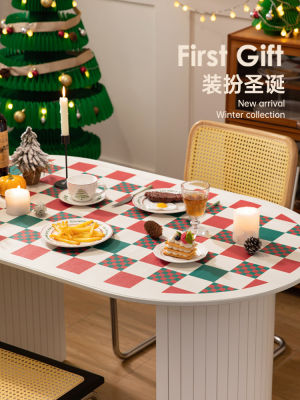 （HOT) ผ้าปูโต๊ะคริสต์มาสผ้าปูโต๊ะความรู้สึกคริสต์มาสสีแดงสไตล์คริสต์มาสตกแต่งธีมผ้าปูโต๊ะ