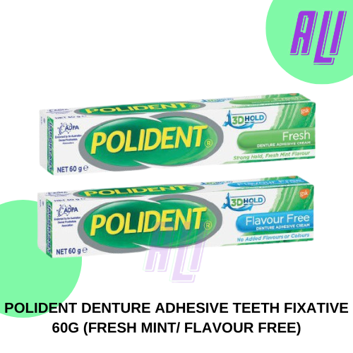 POLIDENT DENTURE ADHESIVE TEETH FIXATIVE 60G (FRESH MINT/ FLAVOUR FREE