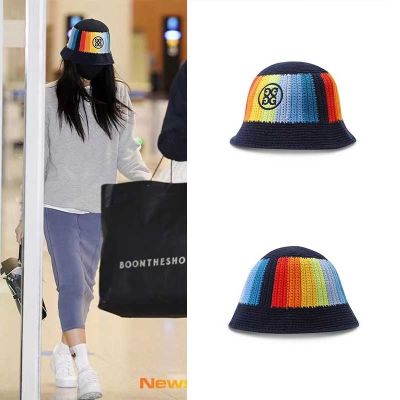 [COD] Hand-knitted golf hat outdoor sports rainbow stitching color warm versatile and fashionable daily fisherman hat