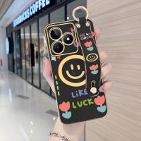 Case4you สำหรับ Realme C53 Realme Narzo N53 (มีสายรัดข้อมือ) นุ่มขอบสี่เหลี่ยมการ์ตูนเด็กผู้หญิงยิ้มปลอกชุบเคสโทรศัพท์หรูหราชุบเคสโทรศัพท์นิ่ม