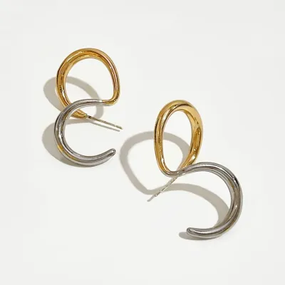 Peri 39;sBox Two-Tone Double Circle Stud Earrings S Shape Irregular Geometric Earrings for Women Minimalist Earrings Trendy 2020