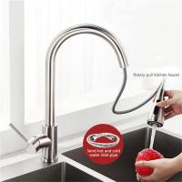 Pull-Out Spout Faucet Sink Tap 360°Rotating Kitchen Faucet with Two Buttons