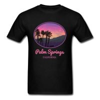 Palm Springs T-shirt Men California T Shirt Vintage Graphic Tees Sunset Mountains Tshirt Black Palm Trees Printed Clothes Cotton