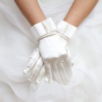 ✸ Wedding etiquette satin finger gloves wedding dress accessories photo pearl gloves studio bridal gloves