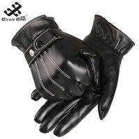 Circle Cool Men Thickened Fleece Lined PU Gloves Windproof Warm Touch Scrren Gloves【cod】