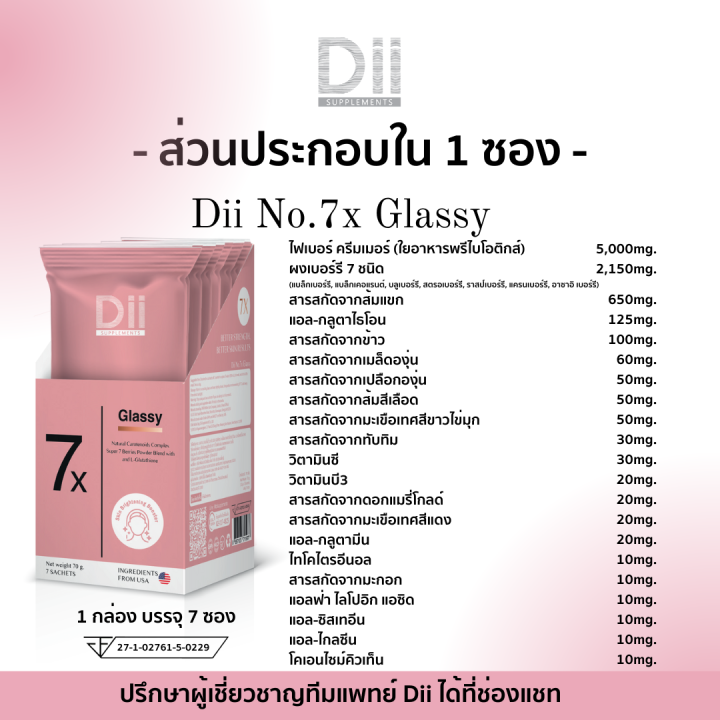 dii-supplements-no-7x-glassy-70g-ดีไอไอ-ผลิตภัณฑ์เสริมอาหาร-วิตามินชงดื่ม-nbsp-ผิวกระจ่างใส-ต่อ-จิบช้าๆ-เพื่อสุขภาพผิวใส-7x-เท่า-7-ซอง