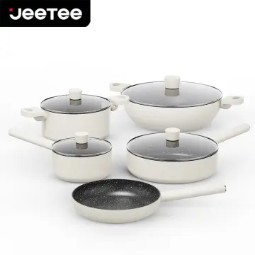 JEETEE Pots and Pans Set, Nonstick Granite 14 PCS COOKWARE SET, Grey