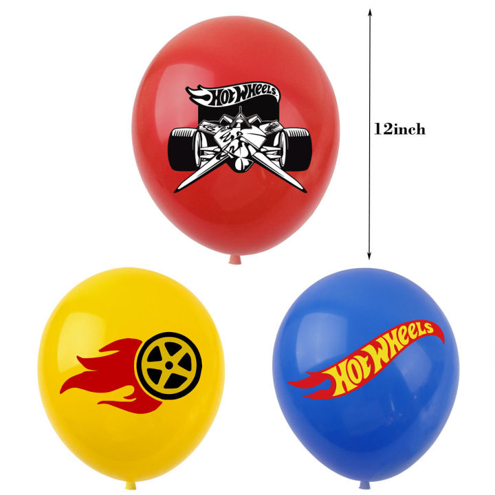 hot-wheels-party-supplies-racing-รถบอลลูนตกแต่งแบนเนอร์สุขสันต์วันเกิดเปลวไฟ-checkered-race-เค้ก-topper-dolllums-ballon