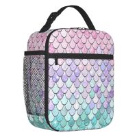 ﺴ❃❀ Mermaid Scale Print Insulated Lunch Bags for Outdoor Picnic Leakproof Thermal Cooler Bento Box Women Children