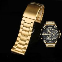 Luxury Gold Stainless Steel Watchband For DIESEL Dz7333 Dz4344  DZ7311 DZ7313 Large Dial Mens Metal Watch Strap Gold 28Mm