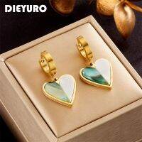 [Hot K] DIEYURO 316L สแตนเลสสีเขียวสีขาวความคมชัดต่างหูห่วงหัวใจสำหรับสาวแฟชั่นสำหรับผู้หญิง Kado Ulang Tahun ตุ้มหู