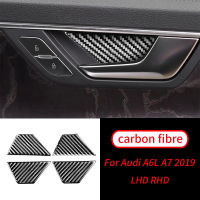 สำหรับ Audi A7 2019คาร์บอนไฟเบอร์ประตูด้านใน Grab Handle ชามสติกเกอร์ตกแต่งฝาครอบ Trim Decal รถอุปกรณ์ตกแต่งภายใน