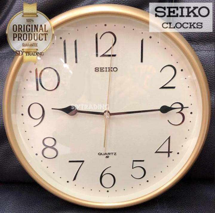 seiko-นาฬิกาแขวนผนัง-ขอบสีทองพ่นทรายหน้าครีม-รุ่น-qxa747g