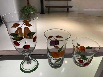 ♧☾♞  Glass cup hand-painted water cherry Finnish retro soft