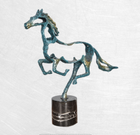 Modern Marble Art Running Blue Horse Profile รูปปั้น Vintage Figurine Steed สัตว์โลหะหัตถกรรมตกแต่งบ้าน Office Ornaments