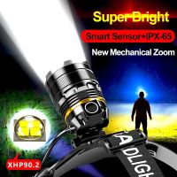 【lz】✶☂  USB recarregável LED farol sensor farol com built-in bateria lanterna luz da tocha lanterna 1000000LM XHP90.2