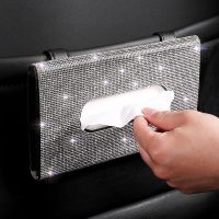 Bling Rhinestone Car Tissue Holder Car Visor Tissue Holder Hanging Tissue Box Holder for Car Decor for Tesla Model Y Accesories