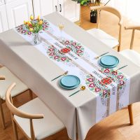 [COD] Benzhi ethnic style flowery high-level atmosphere waterproof oil-proof anti-scald wash-free tablecloth mat generation distribution