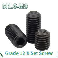 100/ /50 /20 /10pcs DIN916 Grade 12.9 Black Plated Carbon Steel Hex Socket Set Screws Grub Screw M1.6 M2 M2.5 M3 M4 M5 M6 Screw Nut Drivers