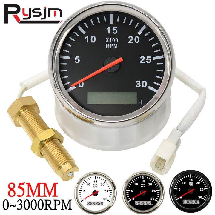 85MM RPM Tachometer Gauge Tach Sensor REV Counter With Hour Meter ...