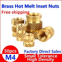 SL type Double Twill Knurled Brass Injection Nut Brass Hot Melt Inset Nuts Heating Molding Copper Thread Inserts Nut M4 50Pcs