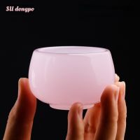 Hibiscus Jade Porcelain Teacup Pink Glazed Jade Kung Fu Tea Set Chinese Retro Style Tea Cup Entertain Guests Home Tea Set Gift