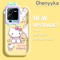 เคส Chenyyka สำหรับ VIVO V25 Pro 5G S15 Pro 5G ลายการ์ตูนรูปแมว Hello Kitten ใหม่อัปเกรดเคสมือถือซิลิโคนนิ่มกันกระแทกแบบใสสีเคสป้องกันโปร่งใสลายกล้องถ่ายรูปที่สร้างสรรค์