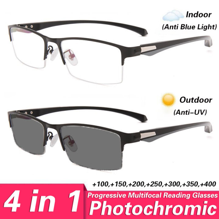 4 in 1 Photochromic Reading Glasses for Men Progressive Multifocal