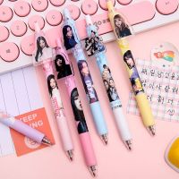 6 Pieces/Set BlackPink Retractable Gel Pen 0.5mm Black Ink Korean Girl Group Black Pink Cute Girl Press Pen For Office Student Learning Stationery Test Pen