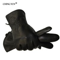 【hot】▤  2018 New man deer skin leather male warm soft mens glove black lines design men mittens hair lining