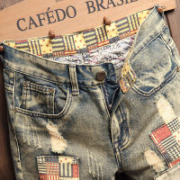 2023 Summer New Ripped Patch Vintage Denim Shorts Men Streetwear Fashion Casual Short Jeans Male nd Clothing